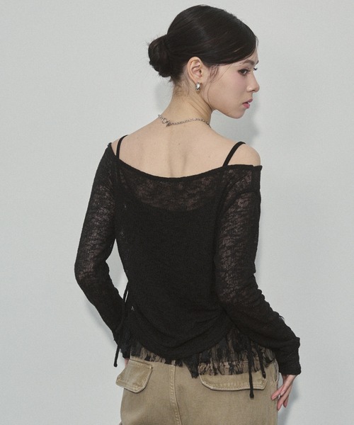 ENVYM(アンビー)の「スラブトップス&ヘムレースキャミSET(Tシャツ/カットソー・レディース・ブラック/グレー/カーキ・FREE)」の18枚目の写真