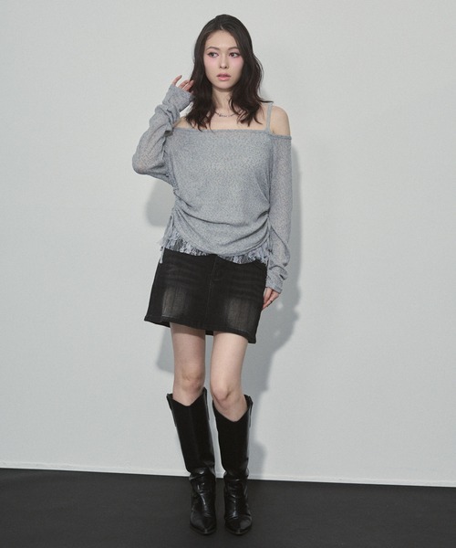 ENVYM(アンビー)の「スラブトップス&ヘムレースキャミSET(Tシャツ/カットソー・レディース・ブラック/グレー/カーキ・FREE)」の9枚目の写真