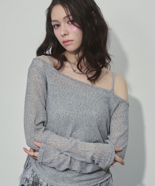 ENVYM(アンビー)の「スラブトップス&ヘムレースキャミSET(Tシャツ/カットソー・レディース・ブラック/グレー/カーキ・FREE)」の8枚目の写真