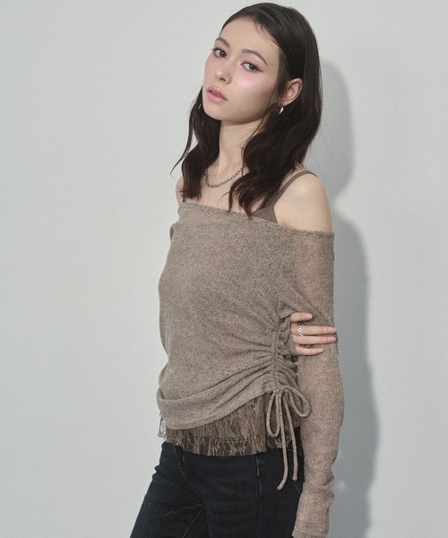 ENVYM(アンビー)の「スラブトップス&ヘムレースキャミSET(Tシャツ/カットソー・レディース・ブラック/グレー/カーキ・FREE)」の10枚目の写真