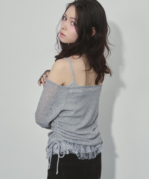 ENVYM(アンビー)の「スラブトップス&ヘムレースキャミSET(Tシャツ/カットソー・レディース・ブラック/グレー/カーキ・FREE)」の22枚目の写真