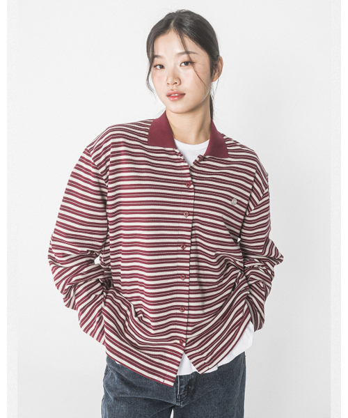 AURORA STRIPE COLLAR CARDIGAN(WINE)