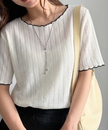 透かし柄メロー配色Ｔシャツ