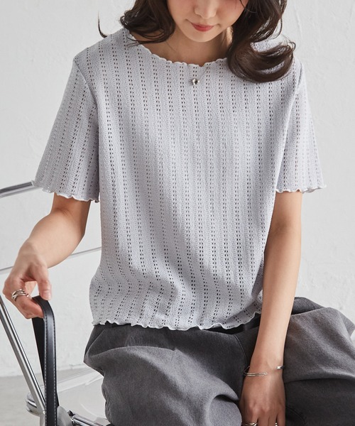RANAN(ラナン)の「透かし柄メロー配色Tシャツ(Tシャツ/カットソー・レディース・アイボリー/ブラック/ブルーグレー/ピンク・LL/3L/M/L)」の10枚目の写真