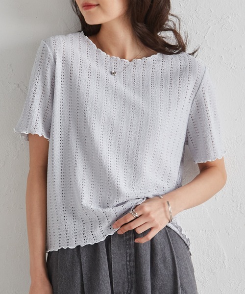RANAN(ラナン)の「透かし柄メロー配色Tシャツ(Tシャツ/カットソー・レディース・アイボリー/ブラック/ブルーグレー/ピンク・LL/3L/M/L)」の13枚目の写真