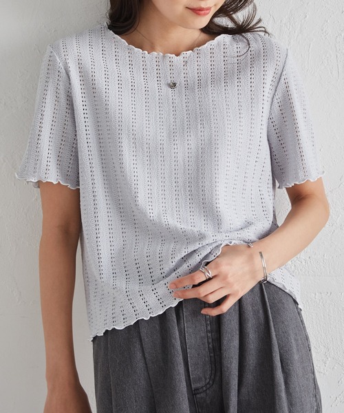 RANAN(ラナン)の「透かし柄メロー配色Tシャツ(Tシャツ/カットソー・レディース・アイボリー/ブラック/ブルーグレー/ピンク・LL/3L/M/L)」の14枚目の写真