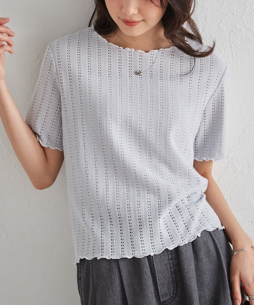 RANAN(ラナン)の「透かし柄メロー配色Tシャツ(Tシャツ/カットソー・レディース・アイボリー/ブラック/ブルーグレー/ピンク・LL/3L/M/L)」の15枚目の写真