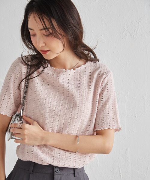 RANAN(ラナン)の「透かし柄メロー配色Tシャツ(Tシャツ/カットソー・レディース・アイボリー/ブラック/ブルーグレー/ピンク・LL/3L/M/L)」の21枚目の写真