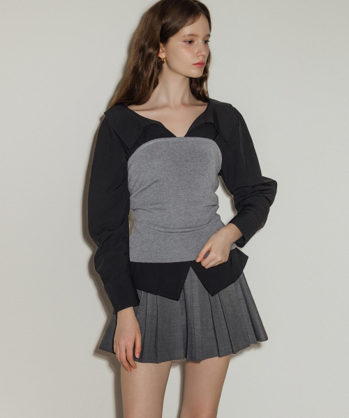LAUTREDE MIN（ロートルドミン）の「Bustier layered knit Top（ニット/セーター・レディース・グレー/ブラック・FREE）」の5枚目の写真