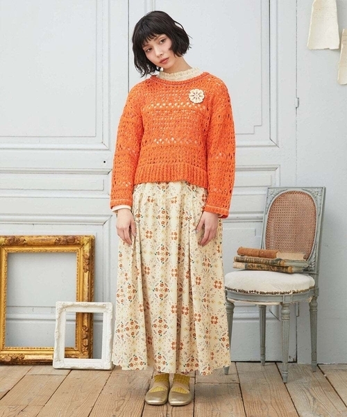 Jocomomola(ホコモモラ)の「Palomas y flores プリントスカート(スカート・レディース・イエロー/ブラック・40)」の15枚目の写真