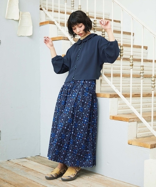Jocomomola(ホコモモラ)の「Palomas y flores プリントスカート(スカート・レディース・イエロー/ブラック・40)」の9枚目の写真