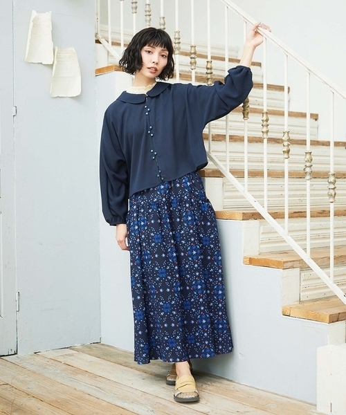Jocomomola(ホコモモラ)の「Palomas y flores プリントスカート(スカート・レディース・イエロー/ブラック・40)」の10枚目の写真