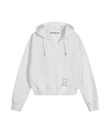 V-NECK CROPPED HOODIE - WHITE