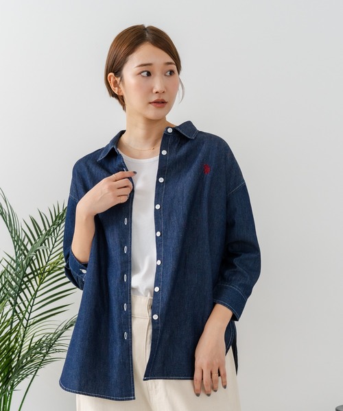 U.S. POLO ASSN.(ユーエスポロアッスン)の「【U.S. POLO ASSN./ユーエスポロアッスン】【サラッと軽い4.5ozデニム】7分袖シャツ ワンポイントロゴ刺繍 薄手・高通気 春夏クリーンカジュアル(シャツ/ブラウス・レディース・インディゴブルー/ブルー・LARGE/MEDIUM)」の15枚目の写真