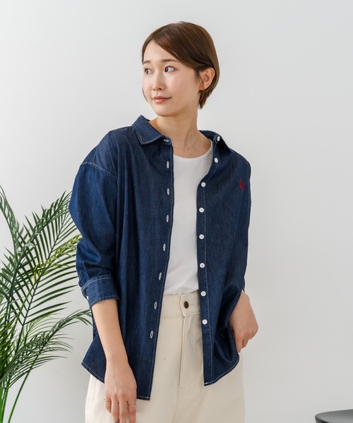 U.S. POLO ASSN.(ユーエスポロアッスン)の「【U.S. POLO ASSN./ユーエスポロアッスン】【サラッと軽い4.5ozデニム】7分袖シャツ ワンポイントロゴ刺繍 薄手・高通気 春夏クリーンカジュアル(シャツ/ブラウス・レディース・インディゴブルー/ブルー・LARGE/MEDIUM)」の16枚目の写真