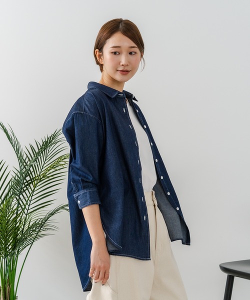 U.S. POLO ASSN.(ユーエスポロアッスン)の「【U.S. POLO ASSN./ユーエスポロアッスン】【サラッと軽い4.5ozデニム】7分袖シャツ ワンポイントロゴ刺繍 薄手・高通気 春夏クリーンカジュアル(シャツ/ブラウス・レディース・インディゴブルー/ブルー・LARGE/MEDIUM)」の7枚目の写真
