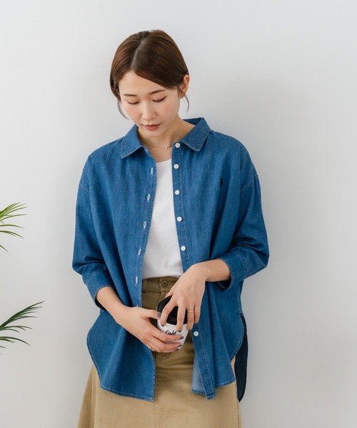 U.S. POLO ASSN.(ユーエスポロアッスン)の「【U.S. POLO ASSN./ユーエスポロアッスン】【サラッと軽い4.5ozデニム】7分袖シャツ ワンポイントロゴ刺繍 薄手・高通気 春夏クリーンカジュアル(シャツ/ブラウス・レディース・インディゴブルー/ブルー・LARGE/MEDIUM)」の4枚目の写真