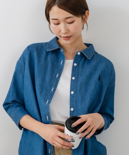 U.S. POLO ASSN.(ユーエスポロアッスン)の「【U.S. POLO ASSN./ユーエスポロアッスン】【サラッと軽い4.5ozデニム】7分袖シャツ ワンポイントロゴ刺繍 薄手・高通気 春夏クリーンカジュアル(シャツ/ブラウス・レディース・インディゴブルー/ブルー・LARGE/MEDIUM)」の6枚目の写真