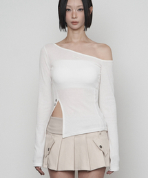One-shoulder Basic Slit Long Sleeve (WHITE)
