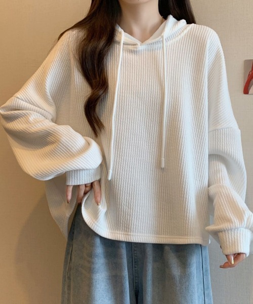 SallyLunn(サリーラン)の「リブフーディープルオーバー(パーカー・レディース・ホワイト/ブラック・LARGE/MEDIUM)」の3枚目の写真