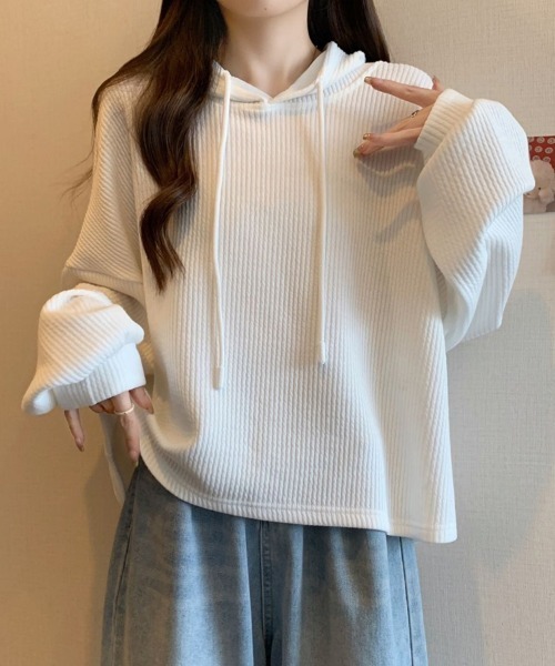 SallyLunn(サリーラン)の「リブフーディープルオーバー(パーカー・レディース・ホワイト/ブラック・LARGE/MEDIUM)」の5枚目の写真