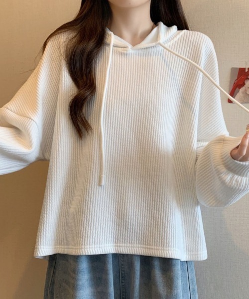 SallyLunn(サリーラン)の「リブフーディープルオーバー(パーカー・レディース・ホワイト/ブラック・LARGE/MEDIUM)」の6枚目の写真