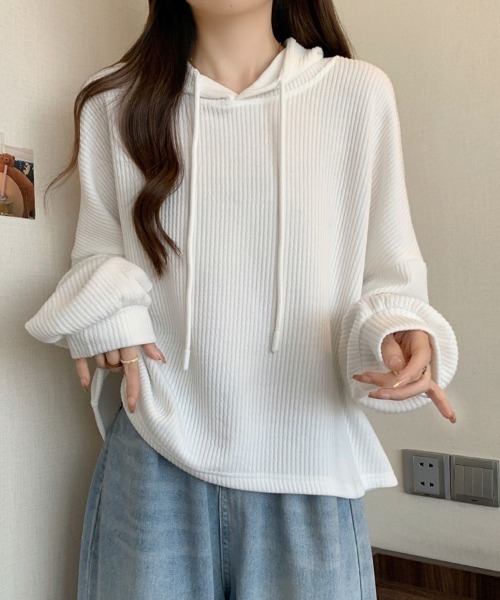 SallyLunn(サリーラン)の「リブフーディープルオーバー(パーカー・レディース・ホワイト/ブラック・LARGE/MEDIUM)」の9枚目の写真