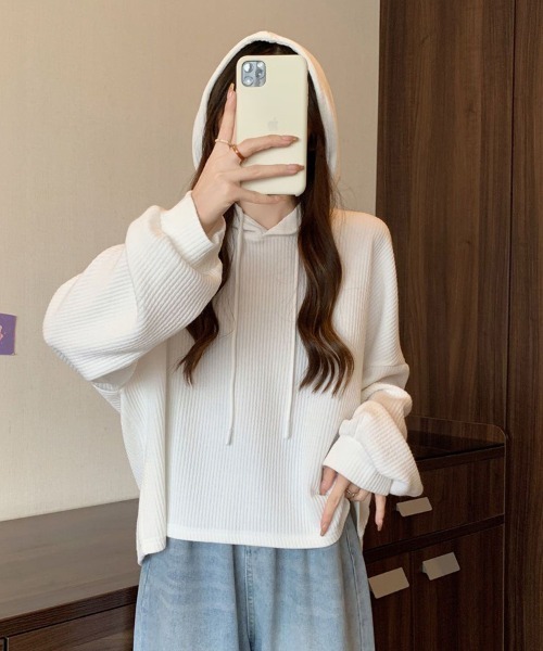SallyLunn(サリーラン)の「リブフーディープルオーバー(パーカー・レディース・ホワイト/ブラック・LARGE/MEDIUM)」の10枚目の写真