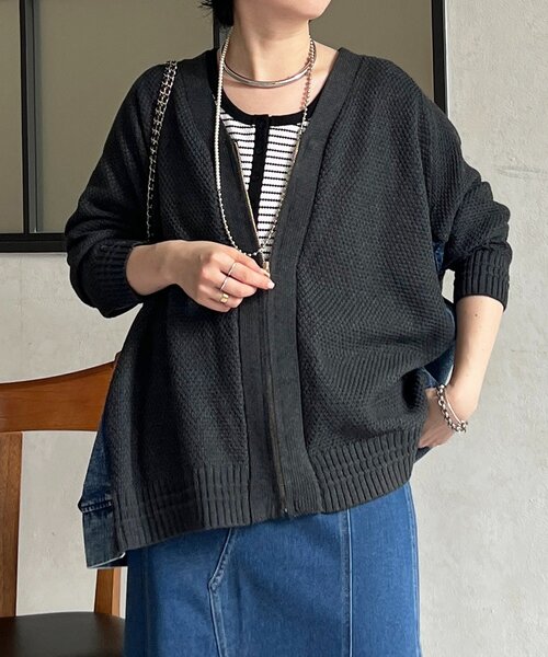 un dix cors(アンディコール)の「デニムコンビニットジップカーデ(カーディガン/ボレロ・レディース・チャコールグレー/ベージュ・FREE)」の3枚目の写真