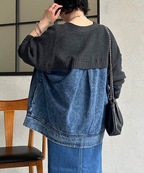 un dix cors(アンディコール)の「デニムコンビニットジップカーデ(カーディガン/ボレロ・レディース・チャコールグレー/ベージュ・FREE)」の4枚目の写真