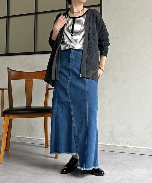un dix cors(アンディコール)の「デニムコンビニットジップカーデ(カーディガン/ボレロ・レディース・チャコールグレー/ベージュ・FREE)」の5枚目の写真
