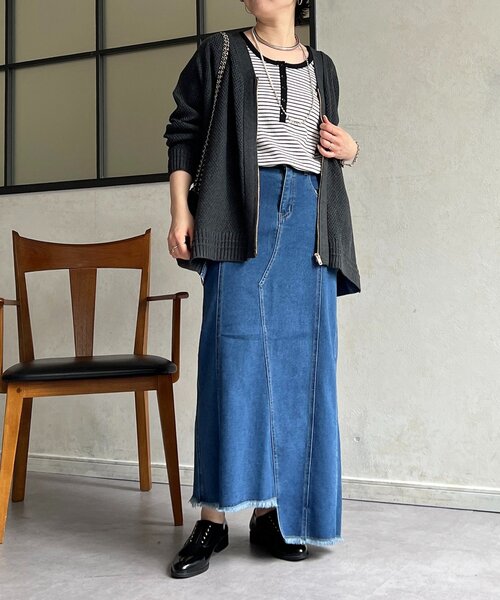 un dix cors(アンディコール)の「デニムコンビニットジップカーデ(カーディガン/ボレロ・レディース・チャコールグレー/ベージュ・FREE)」の7枚目の写真