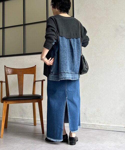 un dix cors(アンディコール)の「デニムコンビニットジップカーデ(カーディガン/ボレロ・レディース・チャコールグレー/ベージュ・FREE)」の8枚目の写真