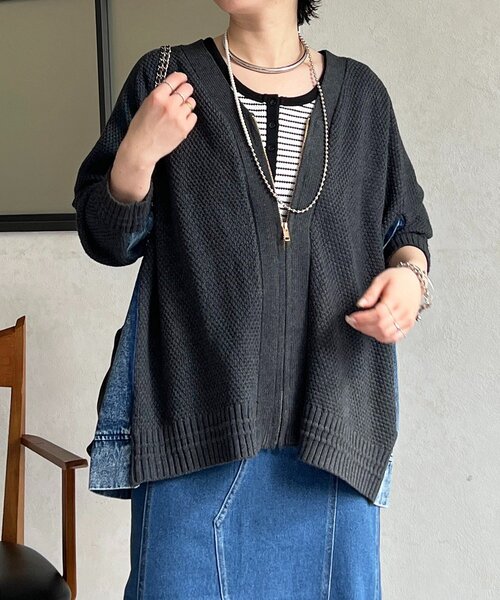 un dix cors(アンディコール)の「デニムコンビニットジップカーデ(カーディガン/ボレロ・レディース・チャコールグレー/ベージュ・FREE)」の11枚目の写真