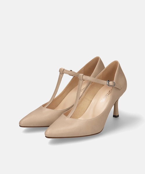 MAMIAN(マミアン)の「ポインテッドトゥ Tストラップ パンプス (7.0cmヒール)(パンプス・レディース・ベージュ/ブラック・23.5cm/24.0cm/24.5cm/22.0cm/22.5cm/23.0cm)」の4枚目の写真