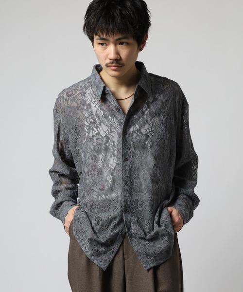 FUNALIVE（ファンアライブ）の「透かし総レースシャツ（シャツ/ブラウス・メンズ・ブラック/ブルー/ホワイト/グレー・F）」の7枚目の写真