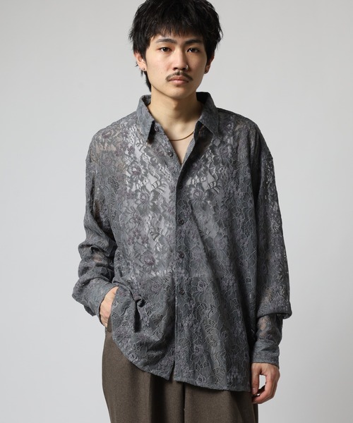 FUNALIVE（ファンアライブ）の「透かし総レースシャツ（シャツ/ブラウス・メンズ・ブラック/ブルー/ホワイト/グレー・F）」の9枚目の写真