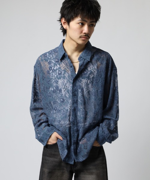 FUNALIVE（ファンアライブ）の「透かし総レースシャツ（シャツ/ブラウス・メンズ・ブラック/ブルー/ホワイト/グレー・F）」の18枚目の写真
