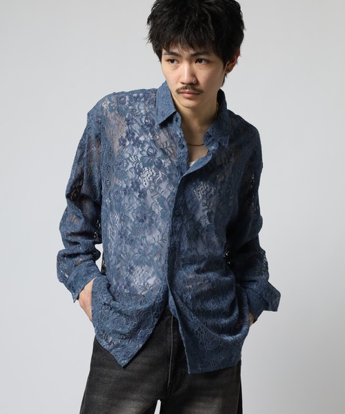 FUNALIVE（ファンアライブ）の「透かし総レースシャツ（シャツ/ブラウス・メンズ・ブラック/ブルー/ホワイト/グレー・F）」の19枚目の写真