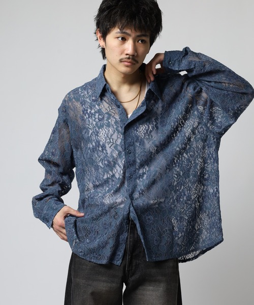 FUNALIVE（ファンアライブ）の「透かし総レースシャツ（シャツ/ブラウス・メンズ・ブラック/ブルー/ホワイト/グレー・F）」の20枚目の写真