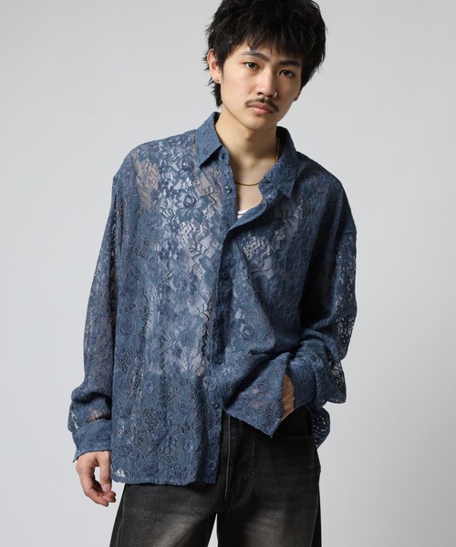 FUNALIVE（ファンアライブ）の「透かし総レースシャツ（シャツ/ブラウス・メンズ・ブラック/ブルー/ホワイト/グレー・F）」の21枚目の写真
