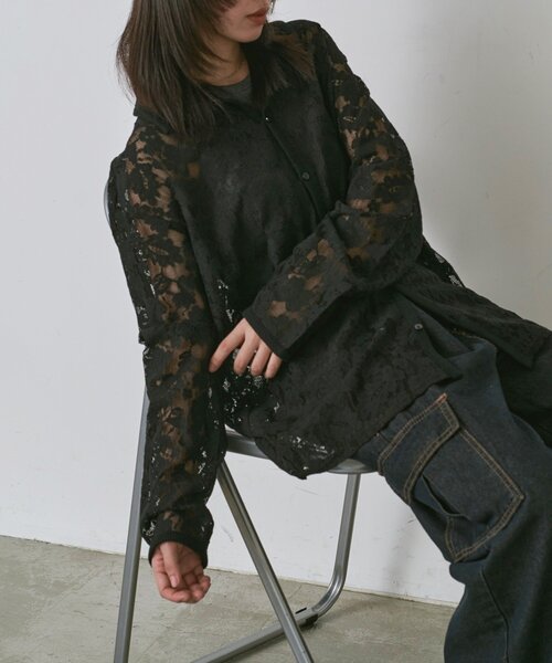 goocy（グーシー）の「メッシュレースシャツ（シャツ/ブラウス・レディース・ブラック/アイボリー・FREE）」の2枚目の写真