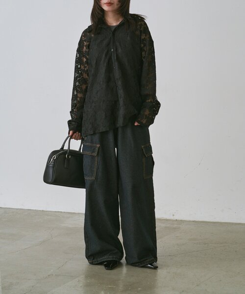 goocy（グーシー）の「メッシュレースシャツ（シャツ/ブラウス・レディース・ブラック/アイボリー・FREE）」の4枚目の写真