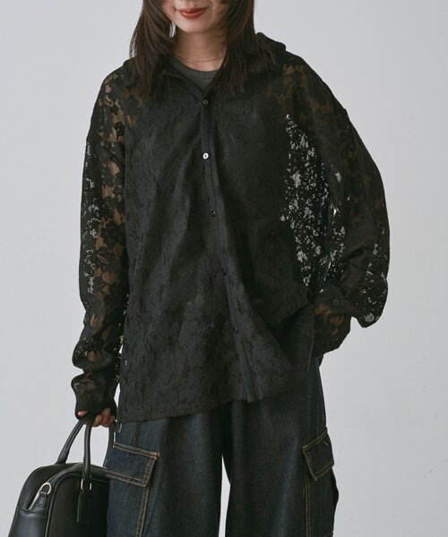 goocy（グーシー）の「メッシュレースシャツ（シャツ/ブラウス・レディース・ブラック/アイボリー・FREE）」の5枚目の写真