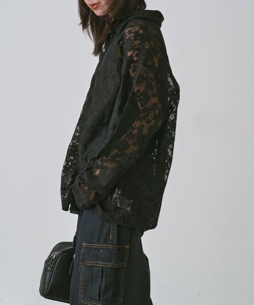 goocy（グーシー）の「メッシュレースシャツ（シャツ/ブラウス・レディース・ブラック/アイボリー・FREE）」の9枚目の写真