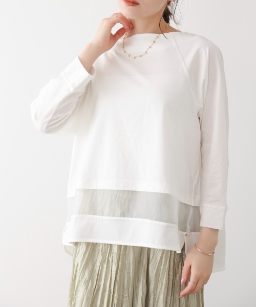 Bou Jeloud(ブージュルード)の「Wシルケットシアーラインプルオーバー(Tシャツ/カットソー・レディース・A/オフホワイト/ブラック・FREE)」の5枚目の写真