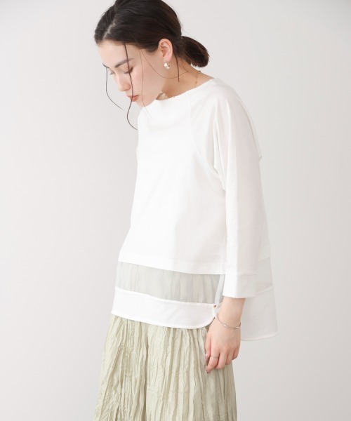 Bou Jeloud(ブージュルード)の「Wシルケットシアーラインプルオーバー(Tシャツ/カットソー・レディース・A/オフホワイト/ブラック・FREE)」の7枚目の写真