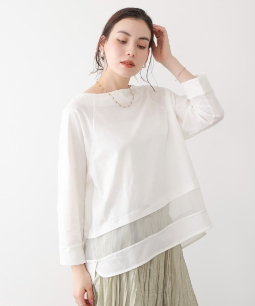 Bou Jeloud(ブージュルード)の「Wシルケットシアーラインプルオーバー(Tシャツ/カットソー・レディース・A/オフホワイト/ブラック・FREE)」の14枚目の写真