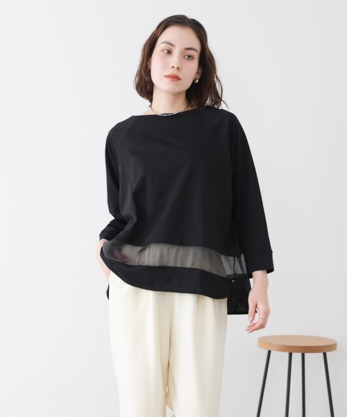 Bou Jeloud(ブージュルード)の「Wシルケットシアーラインプルオーバー(Tシャツ/カットソー・レディース・A/オフホワイト/ブラック・FREE)」の18枚目の写真