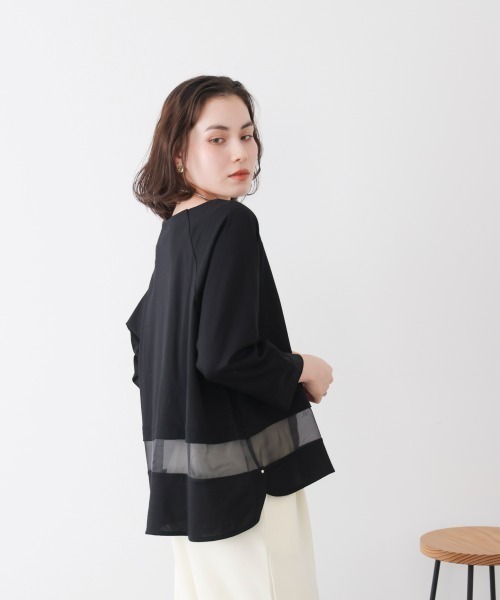 Bou Jeloud(ブージュルード)の「Wシルケットシアーラインプルオーバー(Tシャツ/カットソー・レディース・A/オフホワイト/ブラック・FREE)」の19枚目の写真